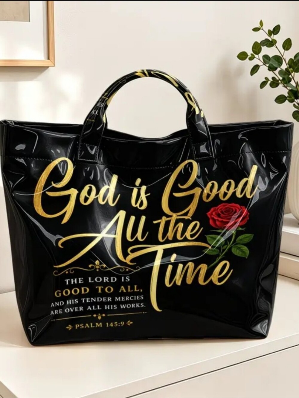 Women Inspirational Daily Commute Glossy Large Tote Bag